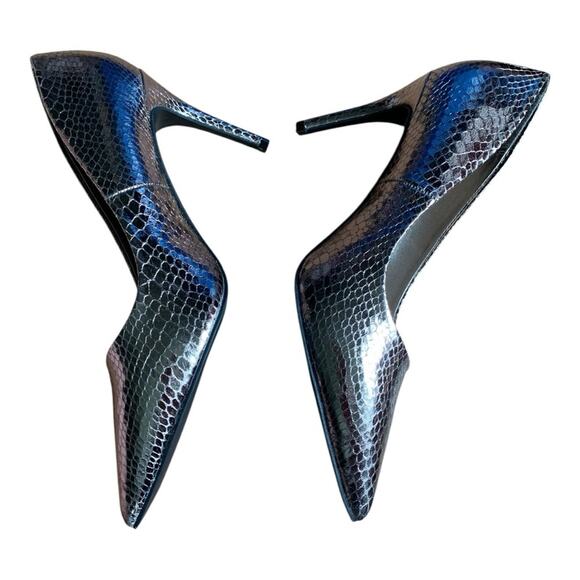 Torrid size 8.5 pewter silver pointed toe pumps silver heels snakeskin texture - Picture 6 of 12